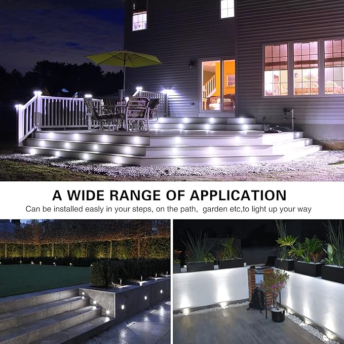 Deck Lights Outdoor Waterproof Low Voltage Lighting Kit Stainless Steel 1W Outdoor Yard Garden Decoration Lamps Landscape Pathway Patio Step Stairs Black Border(20pcs,Cool White)
