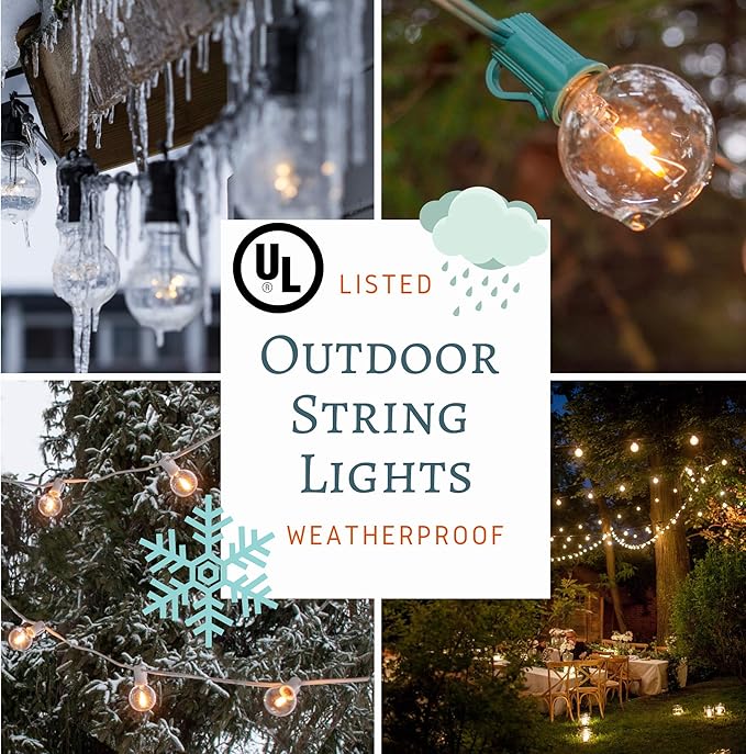 Hometown Evolution, Inc. Gold Outdoor Patio String Lights (10 ft, G40 Gold 1.6" Bulbs - Black Wire) | Lumora