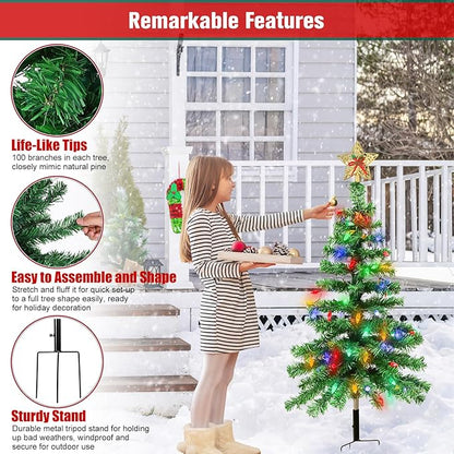 Solar Christmas Trees Lights Outdoor, Solar Powered Xmas Trees Stake Outside Waterproof 3.6FT with 100 LEDs and 8 Modes for Yard Pathway Garden Grave Cemetery Decorations (2 in 1)