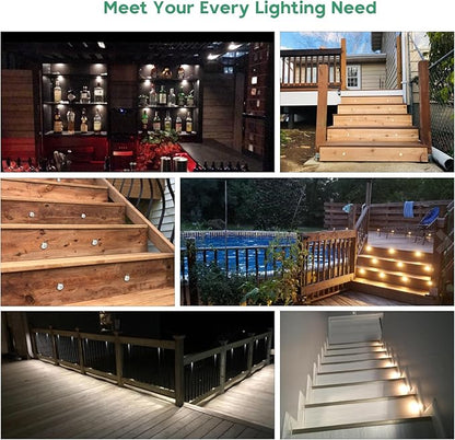 Low Voltage LED Deck Step Light, 1W DC12V 24V LED Mini Well Lights Waterproof In-ground Light 3000K Footlight for Indoor Outdoor Stairs, Handrail, Fence, Wall Corner (Warm White)