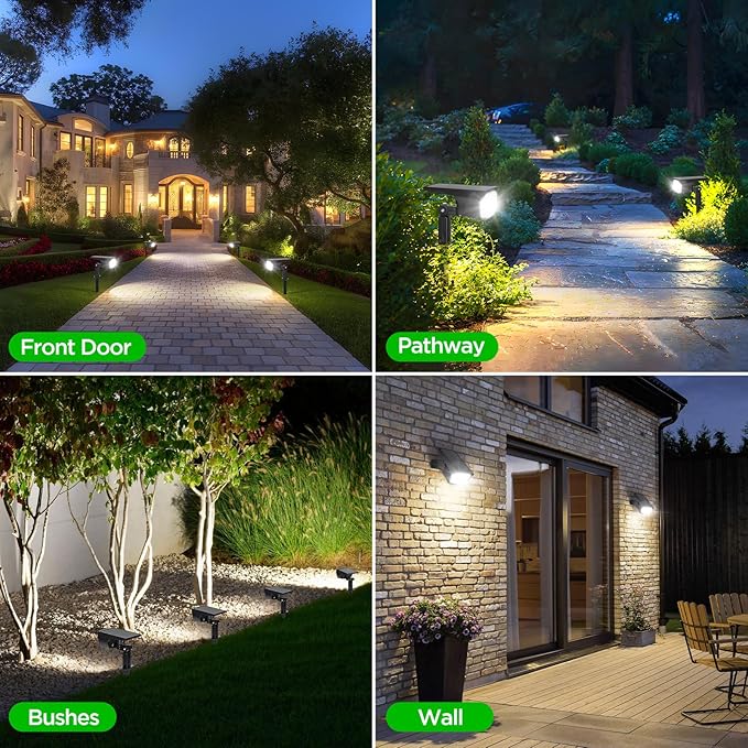 ropelux Solar Spotlights Outdoor,Solar Lights for Outside Dusk-to-Dawn with 2 Modes Pathway Landscape Wall Lighting,2-in-1 Solar Powered Light Waterproof with Adjustable Lamp Head and Solar Panel