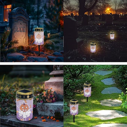 Halloween Solar Lights for Cemetery 2 Pcs Cemetery Ghost Solar Lights Solar Grave Decorations for Cemetery Outdoor Solar Lights Waterproof