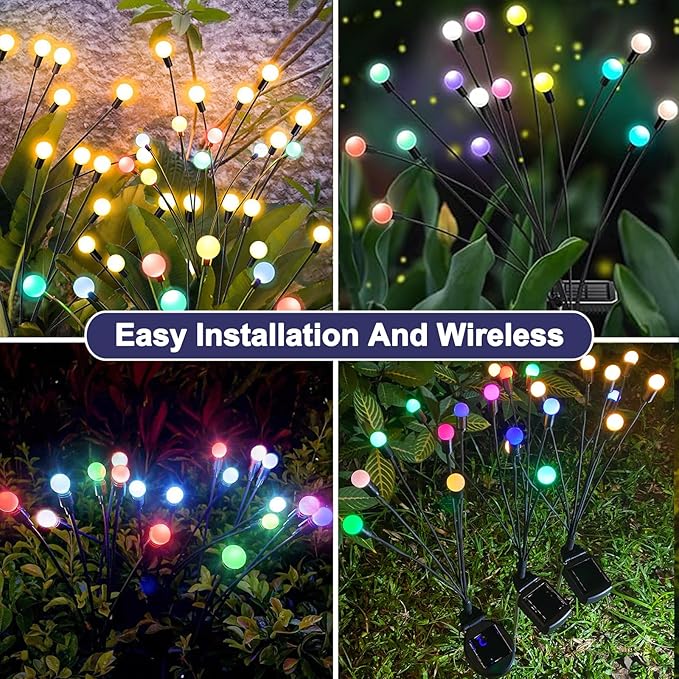Lemical Solar Lights Outdoor Waterproof 2 Pack Firefly Solar Pathway Light for Yard Patio Garden Decor 10 LED Landscape Light with 8 Modes for Outdoor Decor (Muticolor)