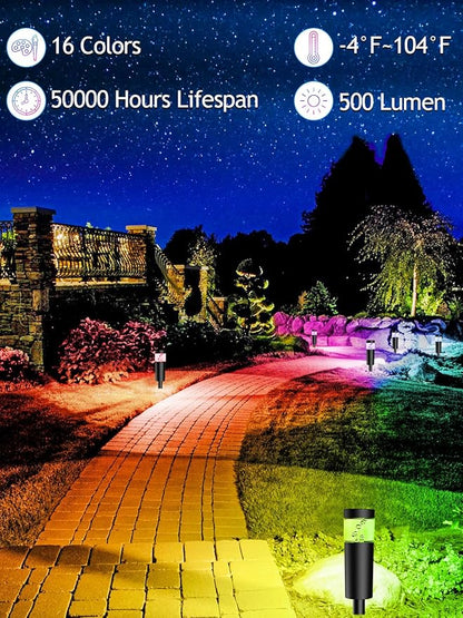 5W RGBW Low Voltage Landscape Pathway Lights with Connectors 12V Outdoor Color Changing Landscape Lighting LED Bollard Path Lights Wired Waterproof Walkway Light for Garden Yard (12 Pack)