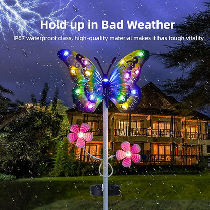 Outdoor Solar Garden Lights - 2 Pack Metal Butterfly Decorative Lights - Colorful LED Waterproof Stake Lights for Garden, Patio, Yard, Lawn, Walkway Decoration(Blue)
