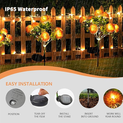 2 Pack Outdoor Solar Garden Lights Decor, Waterproof Solar Powered Flowers Lamp, Decorative 14PCS Artificial Dahlia with Warm White LEDs, 29.5 INCH Solar Lights for Pathway Fence Yard Patio Lawn Porch