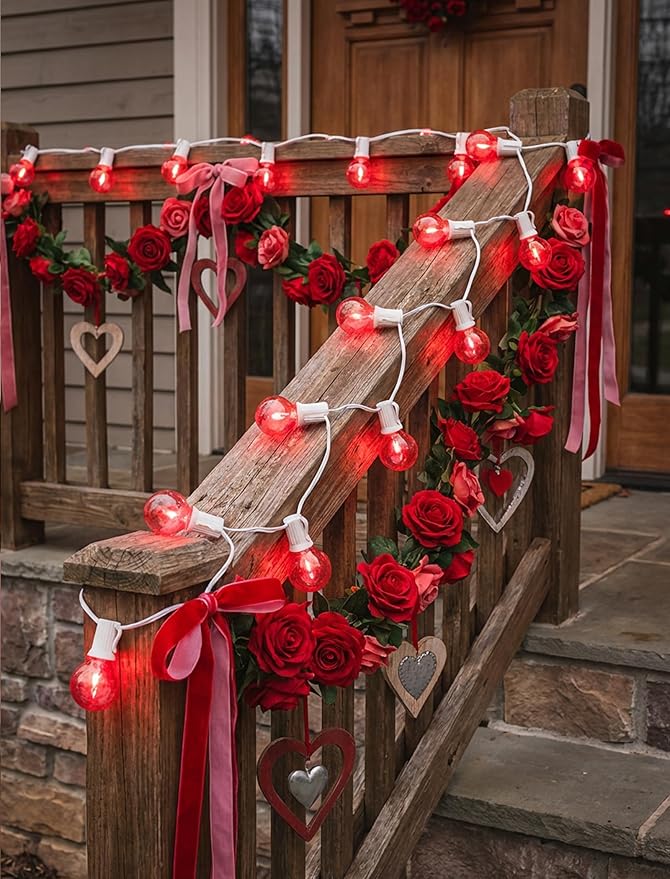 50Ft G40 LED Valentine's Day String Lights Outdoor, Valentines Decorations Lights with 27 Red Shatterproof Globe | Lumora