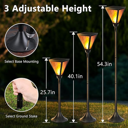 iBaycon 2 Pack 54" Solar Flame Post Lights, Flickering Flame Solar Lamp Post Lights Outdoor Waterproof for Yard Lawn Patio Decor