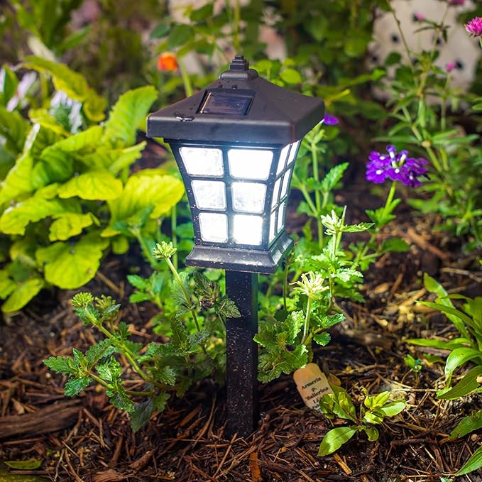 Crosslight Solar Powered Pathway Lights (12 Pack) - Pagoda Outdoor LED Lights, Waterproof for Garden, Yard, Patio, Lawn, Walkway - Decorative Ground Stake Lighting | Warm White