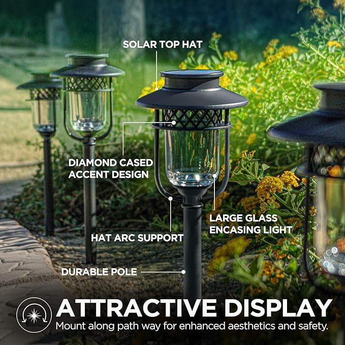 Home Zone Security Pathway & Garden Solar Glass Lights Stainless Steel (4-Set)