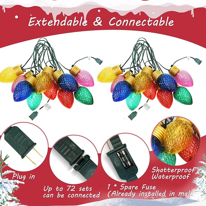 16Ft Jumbo LED Multicolor Christmas String Lights Outdoor with 10 LED Strawberry Bulb, Connectable Hanging String | Lumora