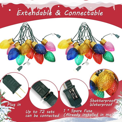 16Ft Jumbo LED Multicolor Christmas String Lights Outdoor with 10 LED Strawberry Bulb, Connectable Hanging String Lights for Indoor Home Outdoor Porch Patio Eave Xmas Trees Roofline Decorations