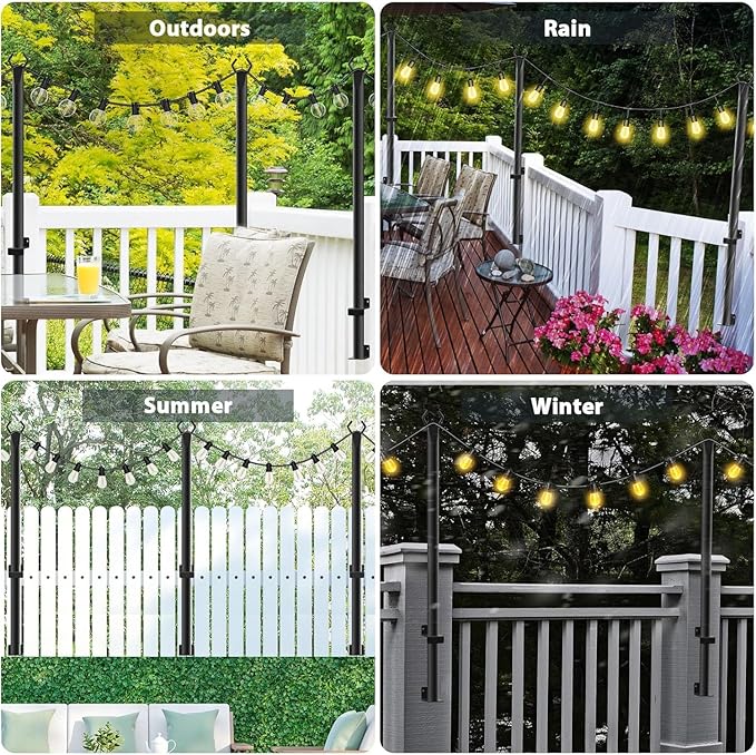 10 Pack String Light Poles,5Ft Metal Poles for Outdoor String Lights,Outdoor Light Poles with Post,Poles/Stand for | Lumora