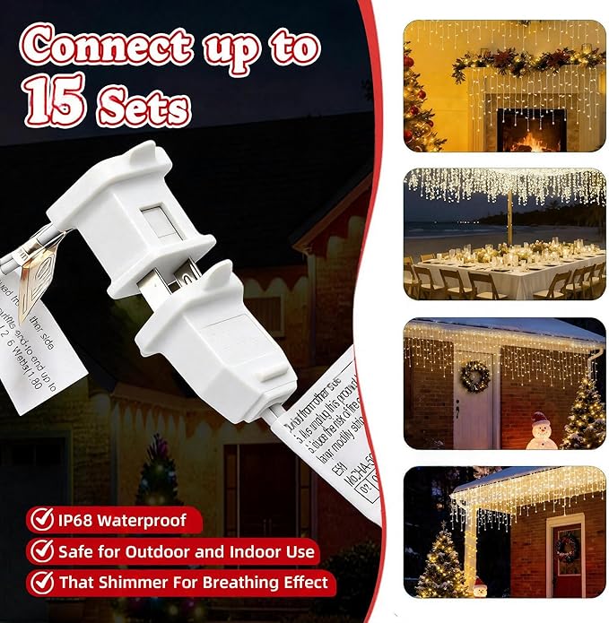 7ft Icicle Lights, 70 LED Warm White Twinkle String Light, Commercial Grade IP68 Waterproof, Soft Glow Mini LED Icicle Lights for Christmas Party, Eaves, Roofs, Xmas Holiday Indoor Outdoor Decoration