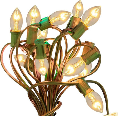 EST. LEE DISPLAY L D 1902 Outdoor Patio String Lights Bulbs & Green Hanging Cord Set Christmas Holiday Seasonal Light Bulbs & Cord Included 25FT C-9 E17 (Green Wire, Clear)