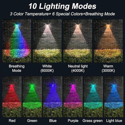 Ellasay Solar Fence Lights Outdoor: Solar Powered Deck Light - 10 Lighting Modes with RGB - Waterproof IP65 - Led Lens Wall Decor for Garden Patio Backyard Porch 4 Pack