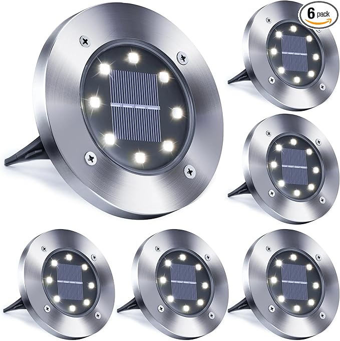 Toodour 6 Pack Solar Ground Lights Outdoor, 8 LED Waterproof Solar in-Ground Disk Lights for Garden Driveway Lawn | Lumora