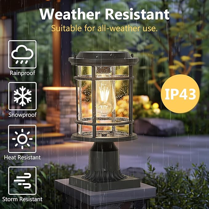 Emliviar 13 Inch Outdoor Solar Post Light, Dusk to Dawn Post Lighting Fixture with Remote Control, Removable Pier | Lumora