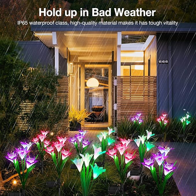 4 Pack Solar Lily + 8 Pack Solar Pathway Lights Outdoor