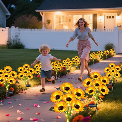 Solar Sunflower Lights Outdoor Waterproof 4 Pack Solar Flowers Lights for Garden Decor Patio Yard,Birthday Gifts for Mom Grandma