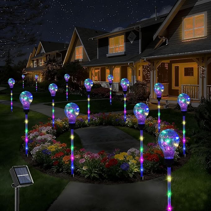 Solar Lights Outdoor Garden Decorative Waterproof 6 Pack Bulb Lights Outside Solar Pathway Lights for Garden Home Christmas Landscape Path Yard Lawn Driveway Flowerbed Decor - Multicolor
