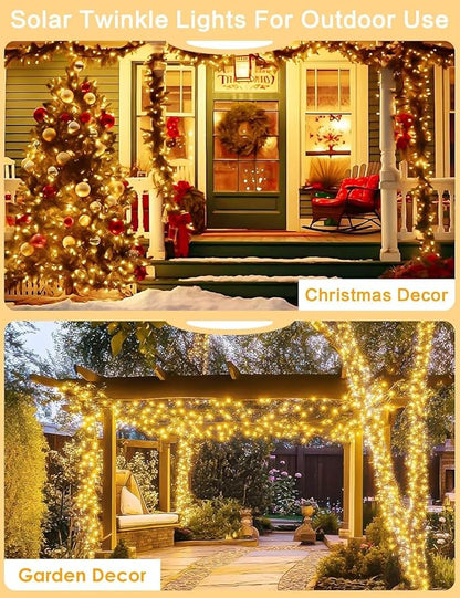 Solar String Lights Outdoor, 4 Pack 160FT 400 LED Solar Twinkle Lights for Outside Waterproof Copper Wire with 8 Modes Solar Fairy Lights for Garden Yard Wedding Christmas Tree Decor (Warm White)