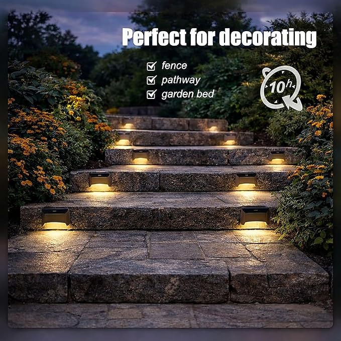 Boostar Solar Deck Lights, 16 Pack Warm White LED Step Lights, Waterproof Outdoor Lighting for Stairs, Fence, Yard, Patio & Pathway