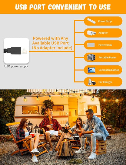 IKERY 100Ft Outdoor String Lights USB 5V RGB Globe Led Patio Lights with50 Shatterproof Bulbs,Waterproof Hanging Lights for Room Café Bistro Pergola Garden Backyard Halloween Christmas