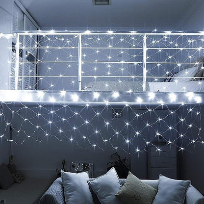 2 PACK Battery Operated Net Lights - Outdoor Waterproof Garden Light, 200 LED Tree String Light with 8 Modes, Mesh Curtain Lights for Garden Patio Yard Christmas Party Tree and Holiday Decor(White )