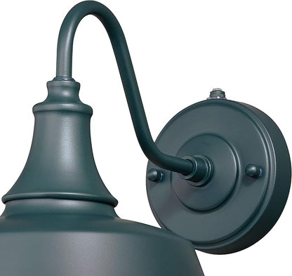 VAXCEL Dorado 9 in. H 1-Light Hunter Green and White Dusk to Dawn Sensor Farmhouse Outdoor Wall Sconce, Gooseneck Steel Shade, Dark Sky Compliant for Exterior Porch Patio Front Door or Garage
