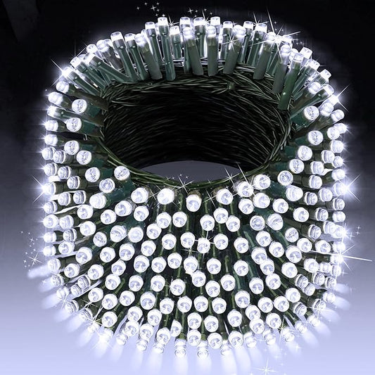 XURISEN 403FT 1000 LED String Lights Outdoor Green Wire Christmas Lights 8 Modes & Timer Waterproof Fairy Lights Plug in for Party, Wedding, Yard, Garden, Indoor/Outdoor Decorations(Cool White)