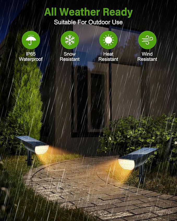 Solar Spot Lights Outdoor, Solar Lights Outdoor Waterproof IP65, 3 Brightness Modes Dusk to Dawn Landscape | Lumora
