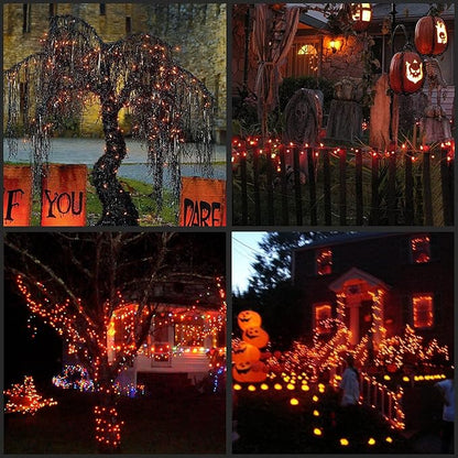 YULETIME 200 Orange LED Christmas Lights with Black Wire, Pack of 2 Strands 33 Feet 100 Lights UL Certified Holiday String Light Set