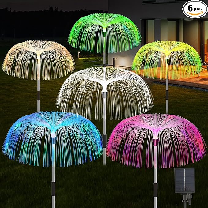 Solar Outdoor Lights 6 Pack 7 Colors Changing Jellyfish Light Outdoor Waterproof Solar Flowers Garden Lights for Yard Pathway Lawn Festival Wedding Party Decoration