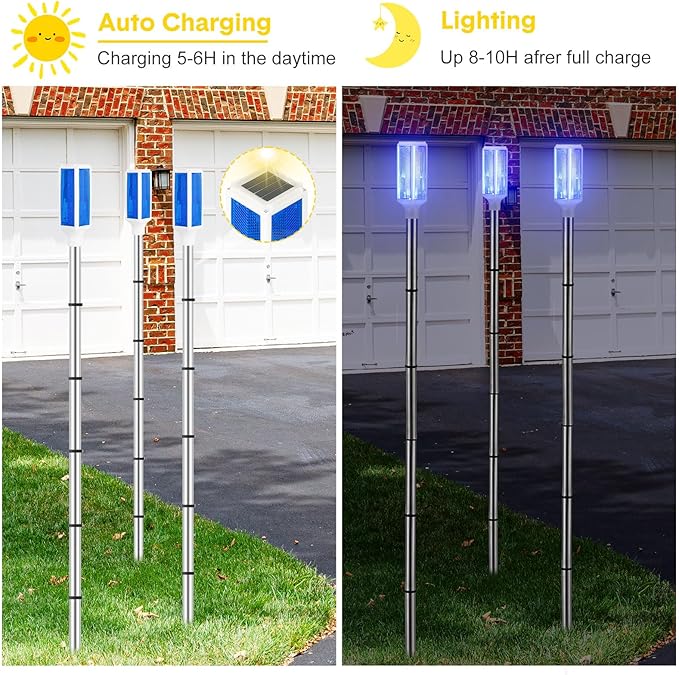 4 Packs Solar Powered Reflective Driveway Markers Lights 51'' Landscape Driveway Reflectors on Poles for Parking Winter Snow Road Outdoor Yard Night Sidewalk, Blue(Blue)