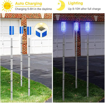 4 Packs Solar Powered Reflective Driveway Markers Lights 51'' Landscape Driveway Reflectors on Poles for Parking Winter Snow Road Outdoor Yard Night Sidewalk, Blue(Blue)