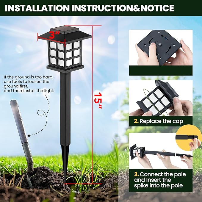 GIGALUMI Solar Outdoor Lights,12 Pack LED Solar Lights Outdoor Waterproof, Solar Walkway Lights Maintain 10 Hours | Lumora