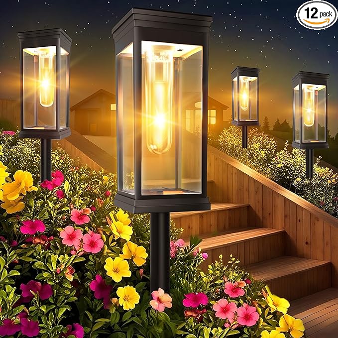 12 Pack Solar Pathway Lights Outdoor,IP65 Waterproof - Bright Solar Lights Outdoor,Auto On/Off Pathway Lights Solar | Lumora
