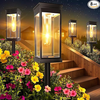 8 Pack Solar Pathway Lights Outdoor,IP65 Waterproof - Bright Solar Lights Outdoor,Auto On/Off Pathway Lights Solar Powered,Solar Path Lights for Walkway Driveway Garden