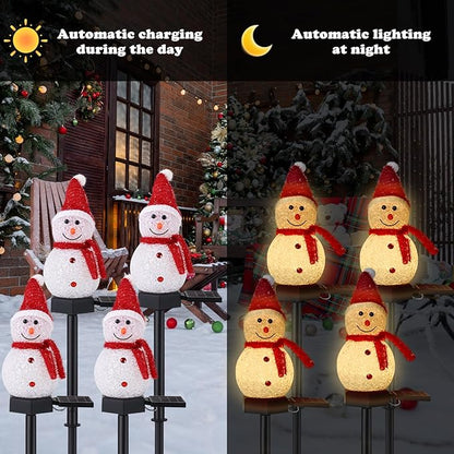 Solar Christmas Decorations Outdoor, 8PCS Snowman Shape Solar Christmas Stakes Lights, Xmas Pathway Lights for Xmas Yard, Garden, Patio Decor