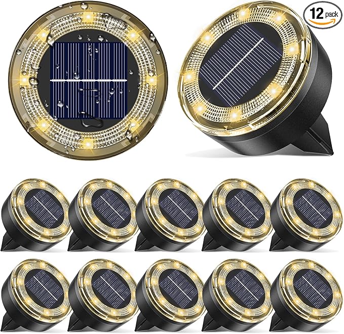 Mini Solar Ground Lights, 12 Pack Solar Lights Outdoor Waterproof, Upgraded LED Flat Landscape Lighting for Outside | Lumora