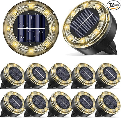 Mini Solar Ground Lights, 12 Pack Solar Lights Outdoor Waterproof, Upgraded LED Flat Landscape Lighting for Outside Pathway Garden Patio Yard Driveway,Warm White