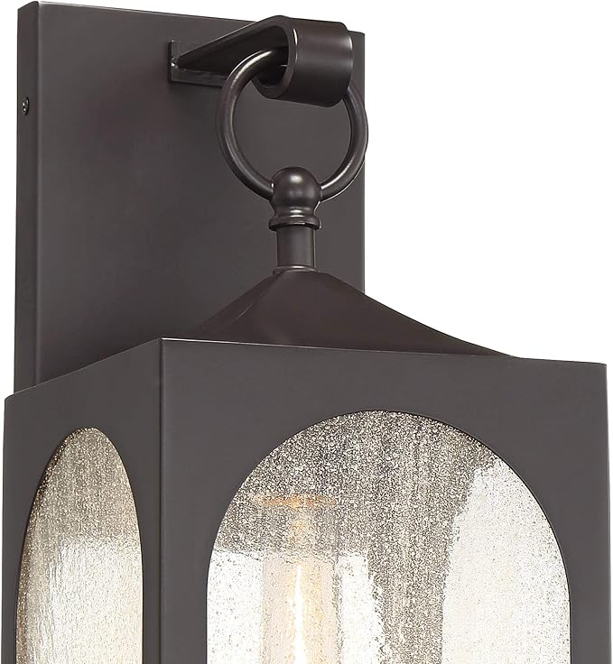 Possini Euro Design Tyne Modern Outdoor Wall Light Fixture Bronze Steel Lantern 20 1/2" Clear Seedy Glass Panels | Lumora