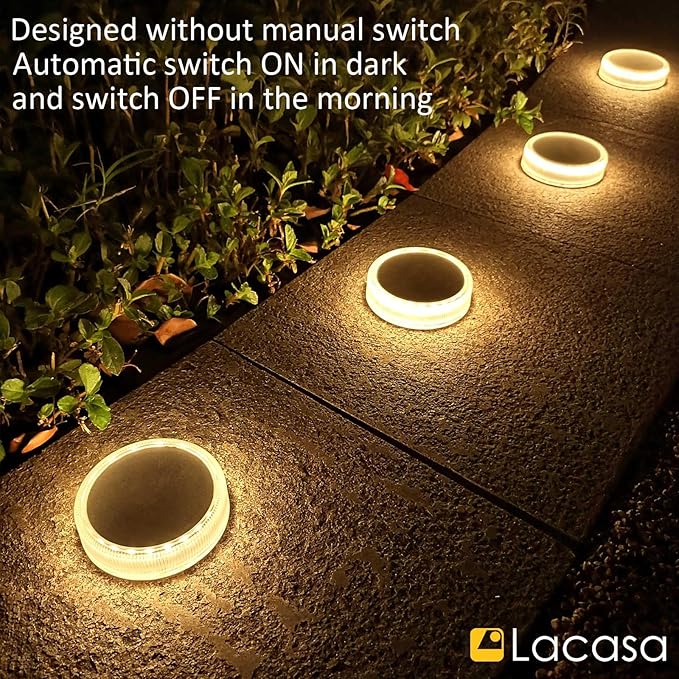 Lacasa Solar Deck Lights, 4 Pack 30LM Outdoor Solar Powered Step Lights, LED Dock Lights Warm White 2700K Light up | Lumora