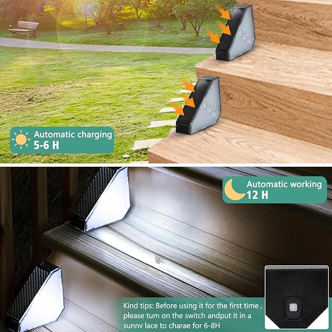 echosari 6 Pack Solar Step Lights for Outside, Ultra Bright Outdoor Stair Lights Auto ON/Off, 2835SMD LEDs Outdoor | Lumora
