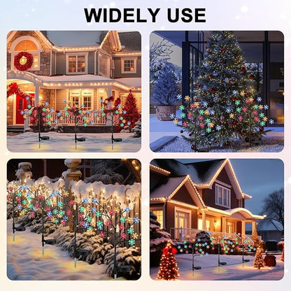 4 Pcs Solar Christmas Snowflake Pathway Lights Outdoor Decorations 8 Modes 80 LED Solar Snowflake Stake Lights Waterproof 28" H Christmas Outside Decor for Garden Walkway Porch Yard