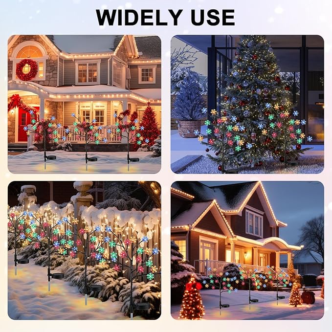 2 Pcs Solar Christmas Snowflake Pathway Lights Outdoor Decorations 8 Modes 40 LED Solar Snowflake Stake Lights Waterproof 28" H Christmas Outside Decor for Garden Walkway Porch Yard