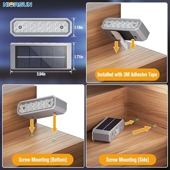 NIORSUN Blue Solar Step Lights for Pool, Deck, Dock & Stairs, 12 Pack Cool Blue Outdoor Lighting - Auto On/Off, IP67 Waterproof