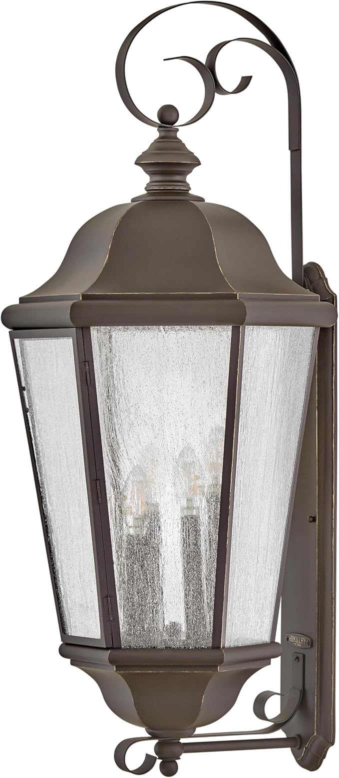 Hinkley Edgewater Outdoor Extra Large Wall Mount Lantern - Clear Seedy Glass, Aluminum - Oil Rubbed Bronze Finish | Lumora