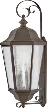 Hinkley Edgewater Outdoor Extra Large Wall Mount Lantern - Clear Seedy Glass, Aluminum - Oil Rubbed Bronze Finish | Lumora